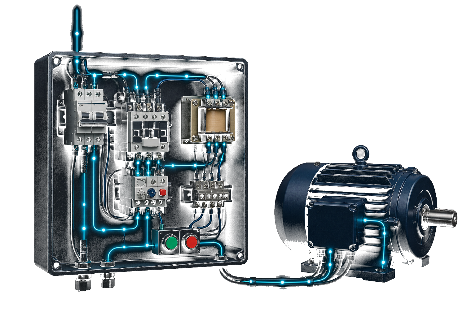 Motor-control panel with an energized closed circuit path